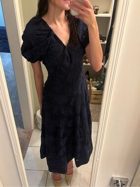 Tanya Taylor Navy Blue Midi Dress Size 0 XS